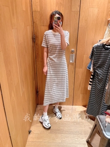 香港专柜 bab b+ab 24春夏女款时尚侧边抽绳设计条纹连衣裙611