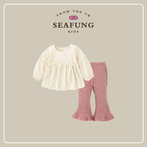 英国Seafung童装~女童套装2024新款洋气娃娃领衬衫裤子儿童两件套