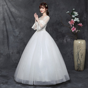 大码婚纱胖2021新款一字肩中袖韩式新娘结婚纱齐地大码显瘦订做夏