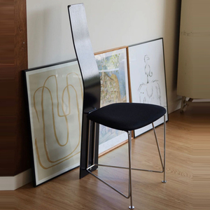 诧寂风金属中古高背餐椅设计师样板间单人椅现代个性艺术餐椅书椅