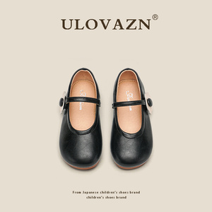 日本Ulovazn童鞋~女童小皮鞋2024新款软底黑色纯色单鞋儿童公主鞋