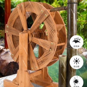鱼池木质水车手工加上自制转轮循环庭院景观户外防腐木风车风水轮