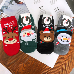 可爱卡通小熊麋鹿少女袜韩国圣诞袜子glalalane圣诞老人短筒棉袜
