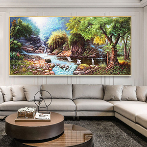 新中式山水小溪风景客厅油画手绘现代简约美式沙发装饰画欧式挂画