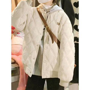 菱格棉服女2023秋冬季新款夹棉棒球服学生韩版小众设计感棉袄外套