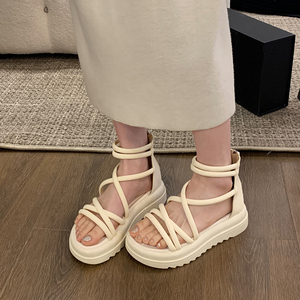 厚底凉鞋女2024夏季新款时尚百搭设计感小众气质一字带高帮罗马鞋