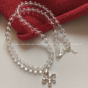 •小花花•韩系ins小众设计银色花朵透明水晶串珠项链新款锁骨链~
