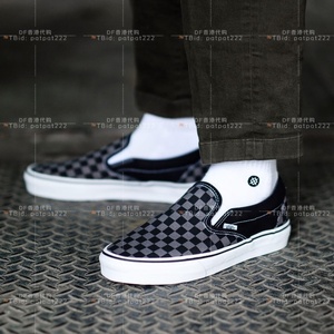 DF香港代购Vans Slip On经典复古黑灰棋盘格纹黑标套脚帆布鞋板鞋