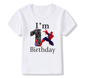 夏装儿童T恤男孩我是1 2 3 4 5 6 7岁生日儿童T恤蜘蛛侠女孩衣服