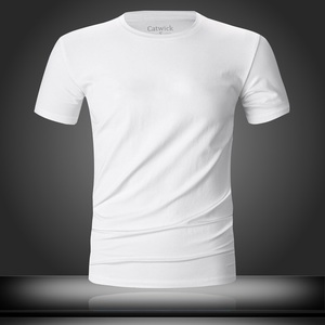 欧洲站 白色短袖t恤大码男士装上衣服青少年丝光纯棉圆领纯色t桖
