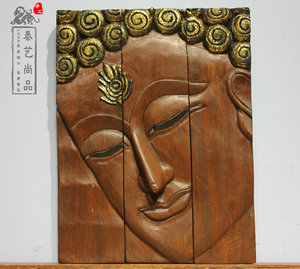泰国木雕佛脸 手工实木佛头挂件 东南亚风格客厅餐厅禅意墙面壁饰