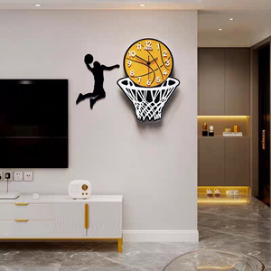 2024年新款网红钟表客厅创意简约现代家用挂钟时尚儿童房篮球时钟