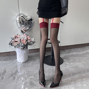 性感jk红边过膝黑色丝袜美腿塑形网红同款辣妹吊带一体丝袜女薄款