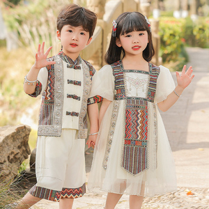 男童傣族服少数民族风服装夏季唐装女童西域公主裙儿童六一演出服