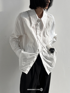 GENESISBOY【11/11AM00:00】小众设计款大方领波浪纹拼接长袖衬衫