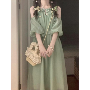 薄荷曼波风薄荷绿春装吊带连衣裙女设计感小众裙子仙女超仙森系
