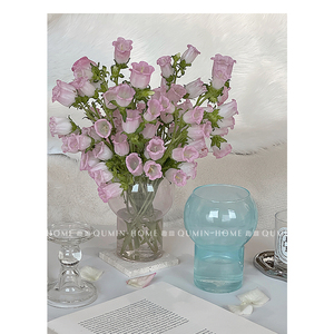 北欧风玻璃花瓶简约轻奢浅灯插花瓶子透明水养瓶鲜花水培装饰摆件