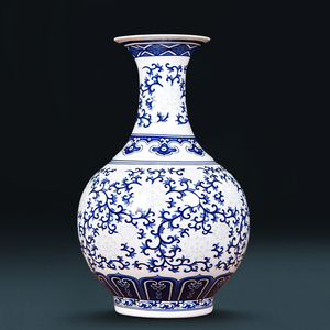 景德镇陶瓷器青花玲珑骨瓷薄胎小花瓶插花现代中式客厅博古架摆件