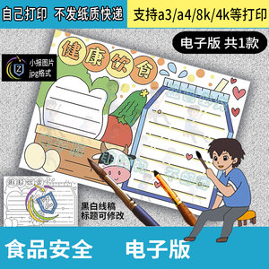 健康饮食食品安全手抄报模板营养日教育小学生合理膳食科学食养与