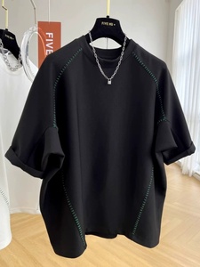 300斤加大码日系文艺明线短袖T恤宽松蝙蝠型男女夏季设计感半袖t