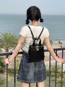 双肩小包包女2024夏季新款高级质感小众设计黑色通勤手提斜挎背包