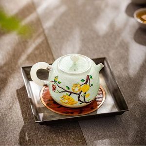 小白茶具//蜂鸟工坊七宝烧福园银壶出口系列国际版纯银9999泡茶壶