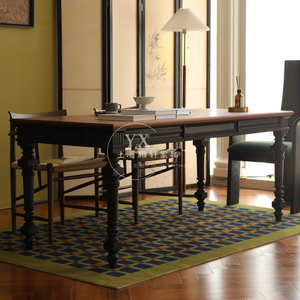 法式南洋复古风书桌餐桌椅原木黑色设计实木欧式简约桌复古雕花餐