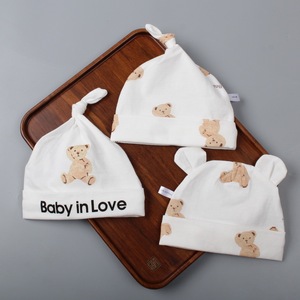 新生儿胎帽纯棉夏季薄款男女宝宝婴儿小熊卡通护卤门帽子0-3个月