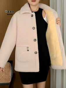 冬季加绒羊羔毛超厚颗粒绒外套2023新款妈妈装大码中老年保暖棉衣
