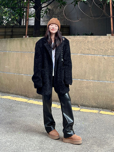 SUN11 STUDIO黑色泰迪绒西装大衣女秋冬新款呢子高级感毛呢外套