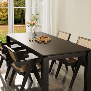 美式实木餐桌椅组合黑色书桌侘寂风原木大板桌家用吃饭桌子洽谈桌