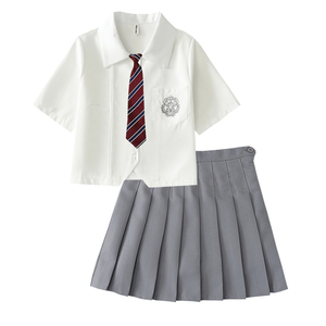 2024日系新款JK套装白衬衫女领带学院风宽松甜美百搭上衣短袖班服