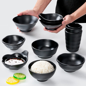 a5密胺餐具磨砂黑色塑料小碗饭店仿瓷米饭汤碗饭碗火锅调料碗商用