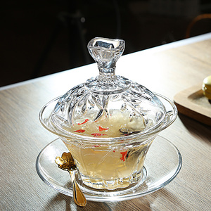 燕窝盅带盖玻璃碗餐具套碗透明家用中式碗碟套装 创意水果个性碗