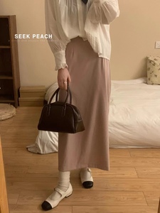 SEEK PEACH2023早春新款韩版淑女气质高腰直筒显瘦纯色西装半身裙