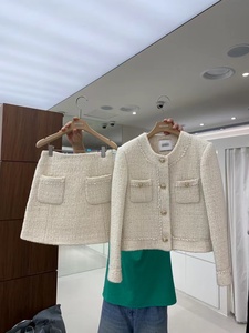 韩国东大门春装新款名媛气质外套+短裙半身裙小香风两件套装女士