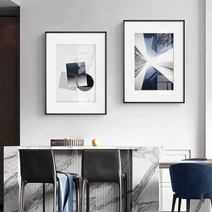 抽象几何图形餐厅装饰画蓝色背景墙挂画高级感样板房空间延伸壁画