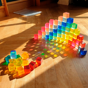 亚克力高透光影积木立方体宝石水晶玩具儿童感官彩虹色幼儿园教具