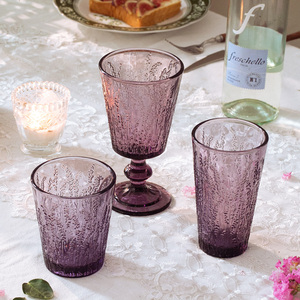 外单玻璃紫色薰衣草玻璃杯 复古ins高脚杯水杯饮料杯家用葡萄酒杯