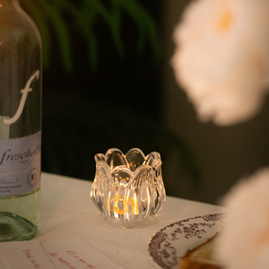 郁金香 玻璃花朵烛台 氛围装饰 餐厅蜡烛婚庆蜡台装饰道具ins法式