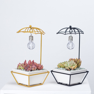INS北欧简约金色铁艺陶瓷多肉植物花盆创意个性花器室内桌面装饰