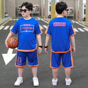 胖男童运动篮球服青少年户外球衣中大童短袖套装宽松加肥休闲队服