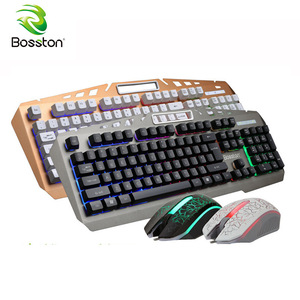 BOSSTON/博士顿8350金属键盘鼠标 悬浮机械手感游戏网吧键鼠套装