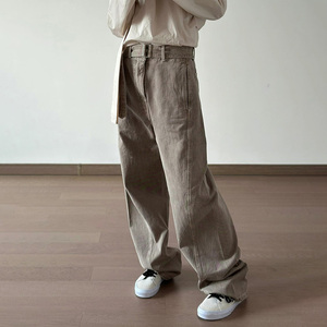 Lemair*风格 24SS素色飘带扭缝弯刀裤休闲宽松直筒牛仔裤腰带长裤