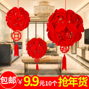 新年春节室内装饰无纺布大红小灯笼挂饰树上过年灯笼灯吊灯中国风