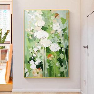 手绘油画抽象艺术花卉立体厚肌理刀画现代简约客厅玄关餐厅装饰画