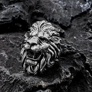 帝骁纯银狮子戒指狮头戒指权游男士指环个性银饰s925欧美动物潮牌