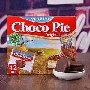 俄罗斯进口可可脂巧克力派蛋糕点心夹心饼12枚virosco南韩饼独立