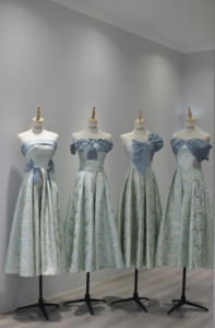 伴娘礼服 蓝色小众高级设计款显瘦连衣群 结婚姐妹团伴娘裙
