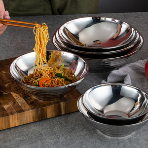 创意韩式不锈钢冷面碗双层商用大号汤面碗麻辣烫味千拉面碗斗笠碗